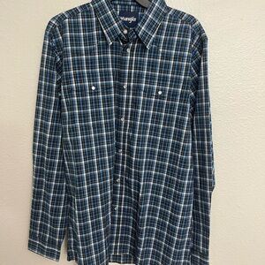 Wrangler Big Kid Blue and Black Casual Button Down Shirt